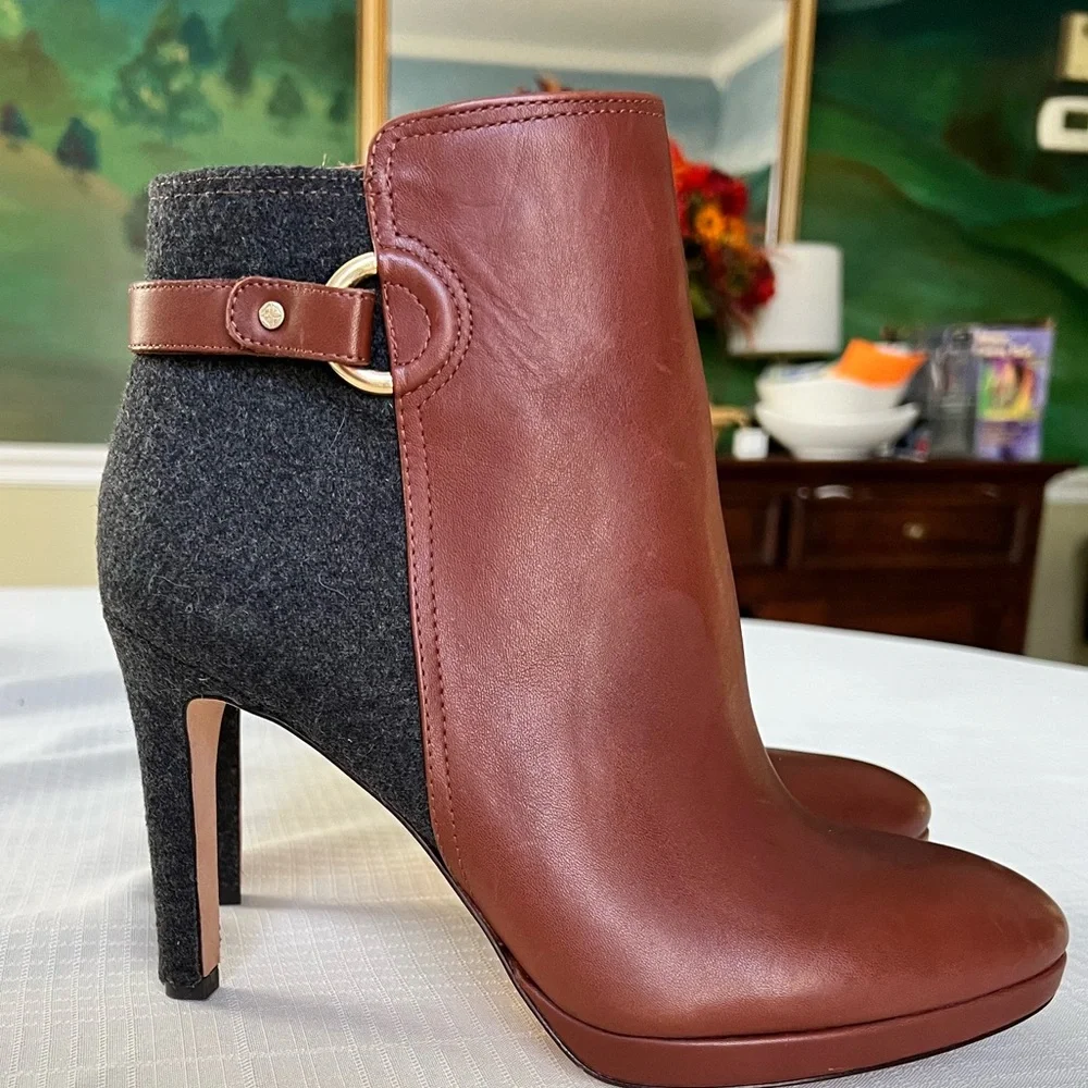 Antonio Melani Chestnut Leather And Wool Heeled Platform Ankle Boots Size 9 NWOT - Picture 8 of 10